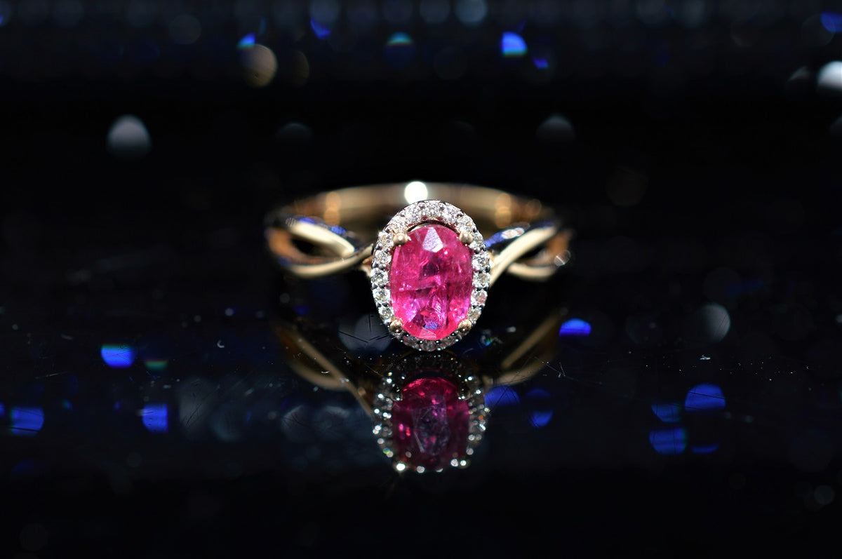 14K Yellow Gold Oval Ruby (0.96ct) and Diamond Ring