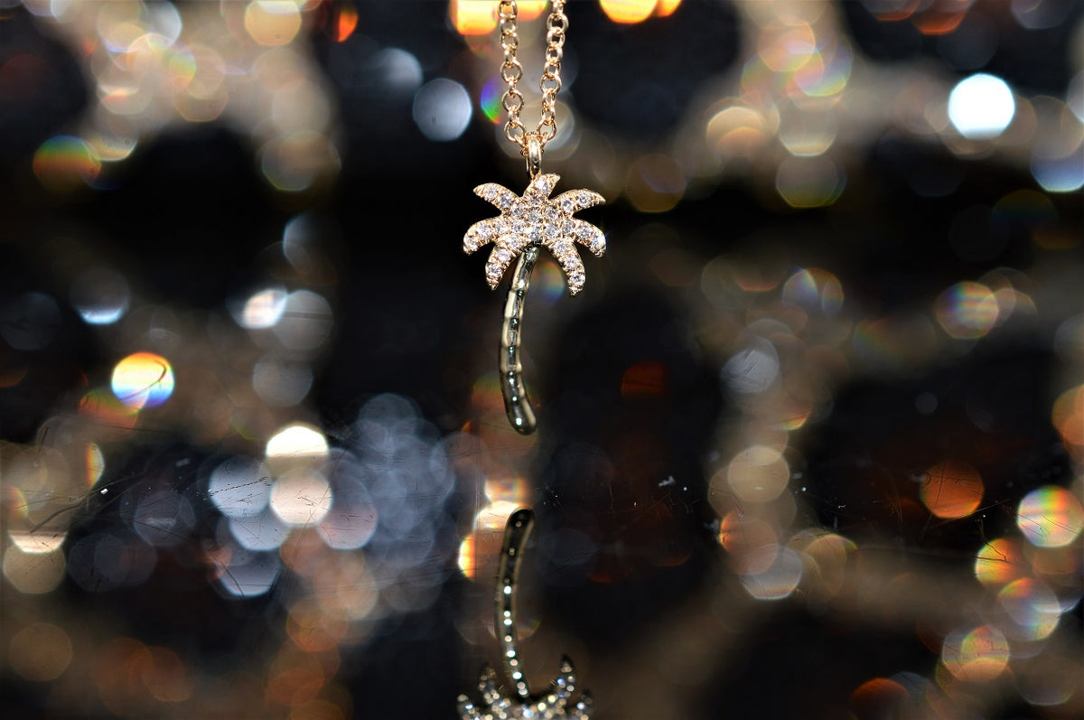 14K Yellow Gold Adjustable Diamond Palm Tree Pendant