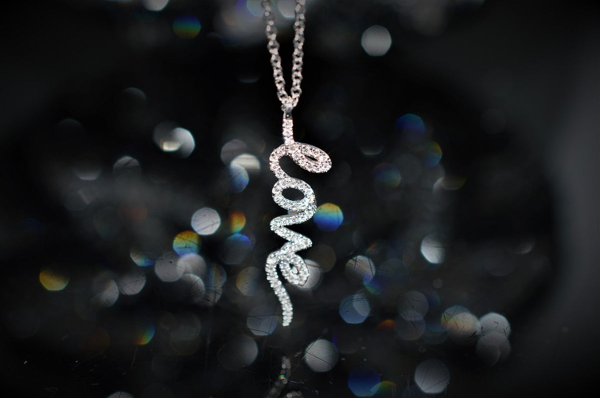 14K White Gold Necklace That Spells &quot;Love&quot; with Diamonds
