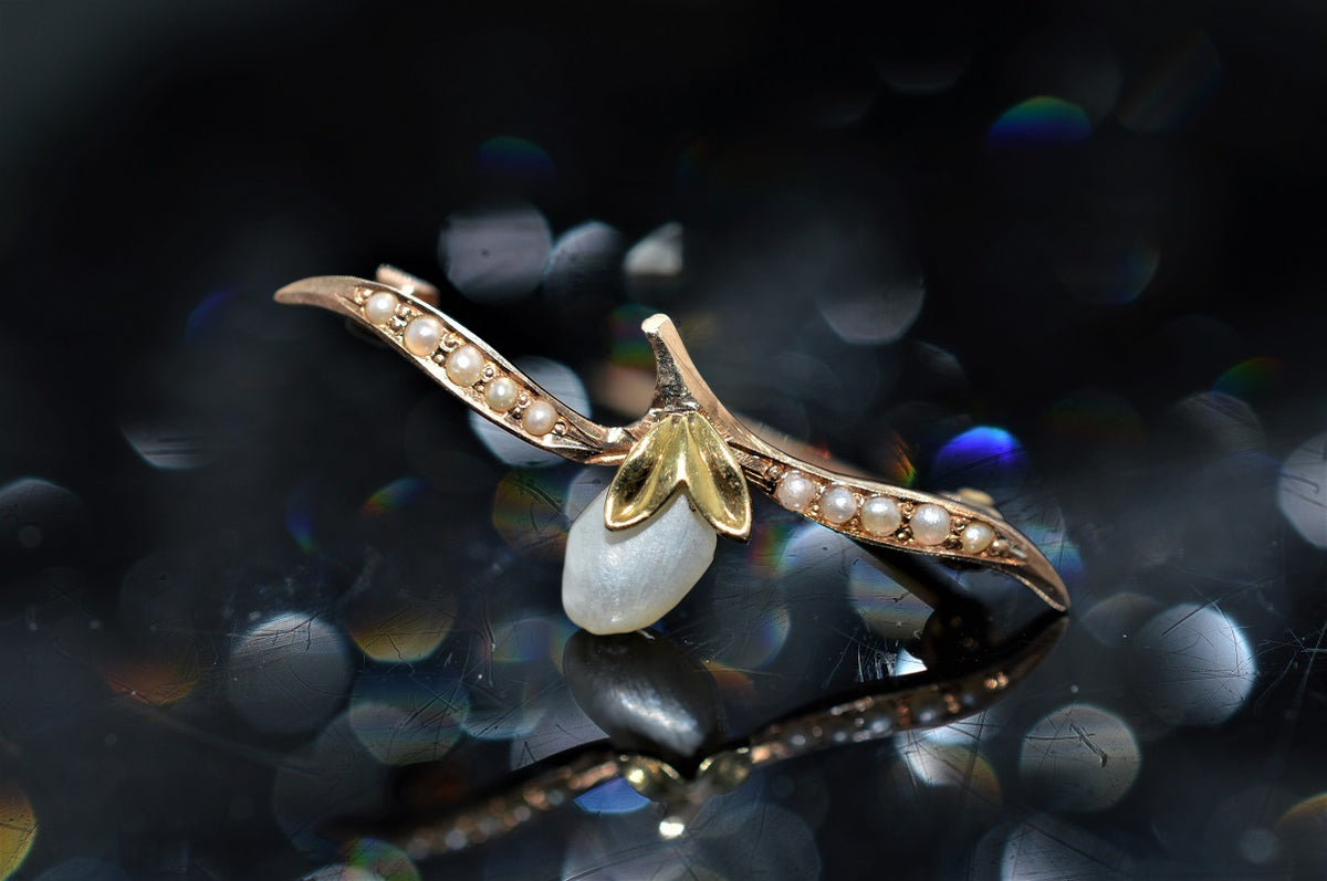14K Two-Tone Pearl Brooch