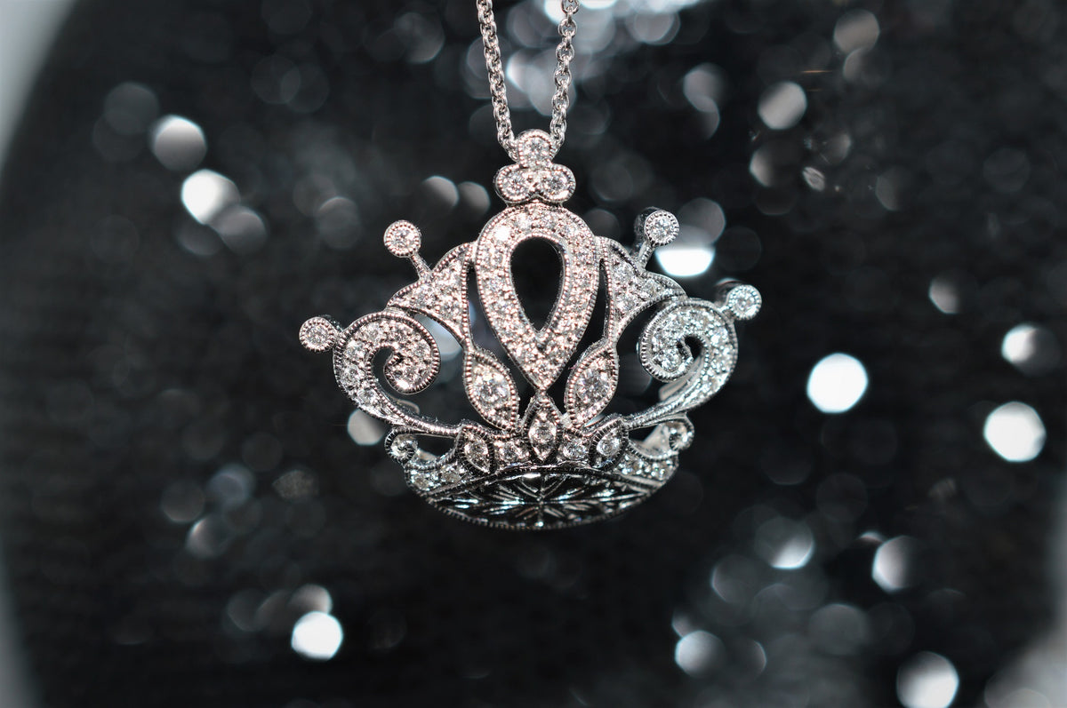 18K White Gold Diamond Crown Necklace on an 18K 16&quot; Chain