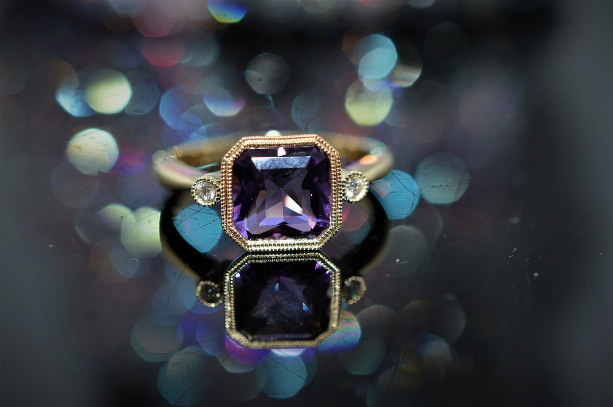 14K Yellow Gold Amethyst And Diamond Ring