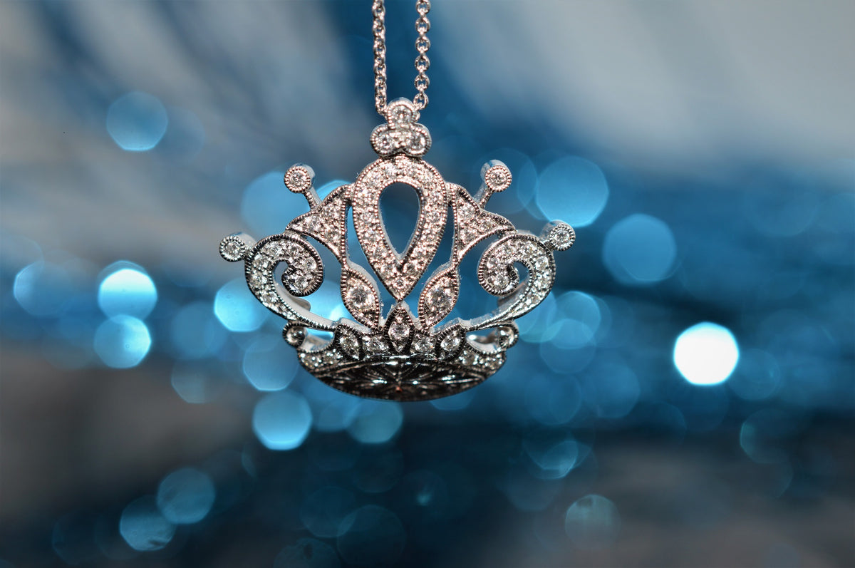 18K White Gold Diamond Crown Necklace on an 18K 16&quot; Chain