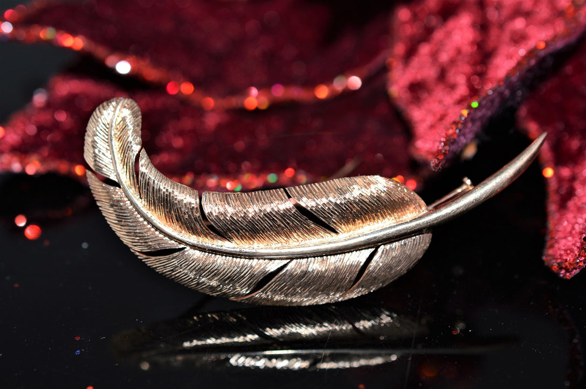 18K Rose Gold Feather Brooch