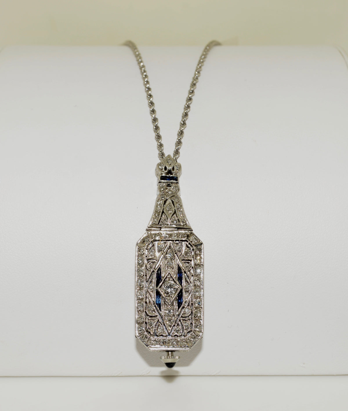 Antique Platinum, Diamond, and Sapphire Pendant Watch
