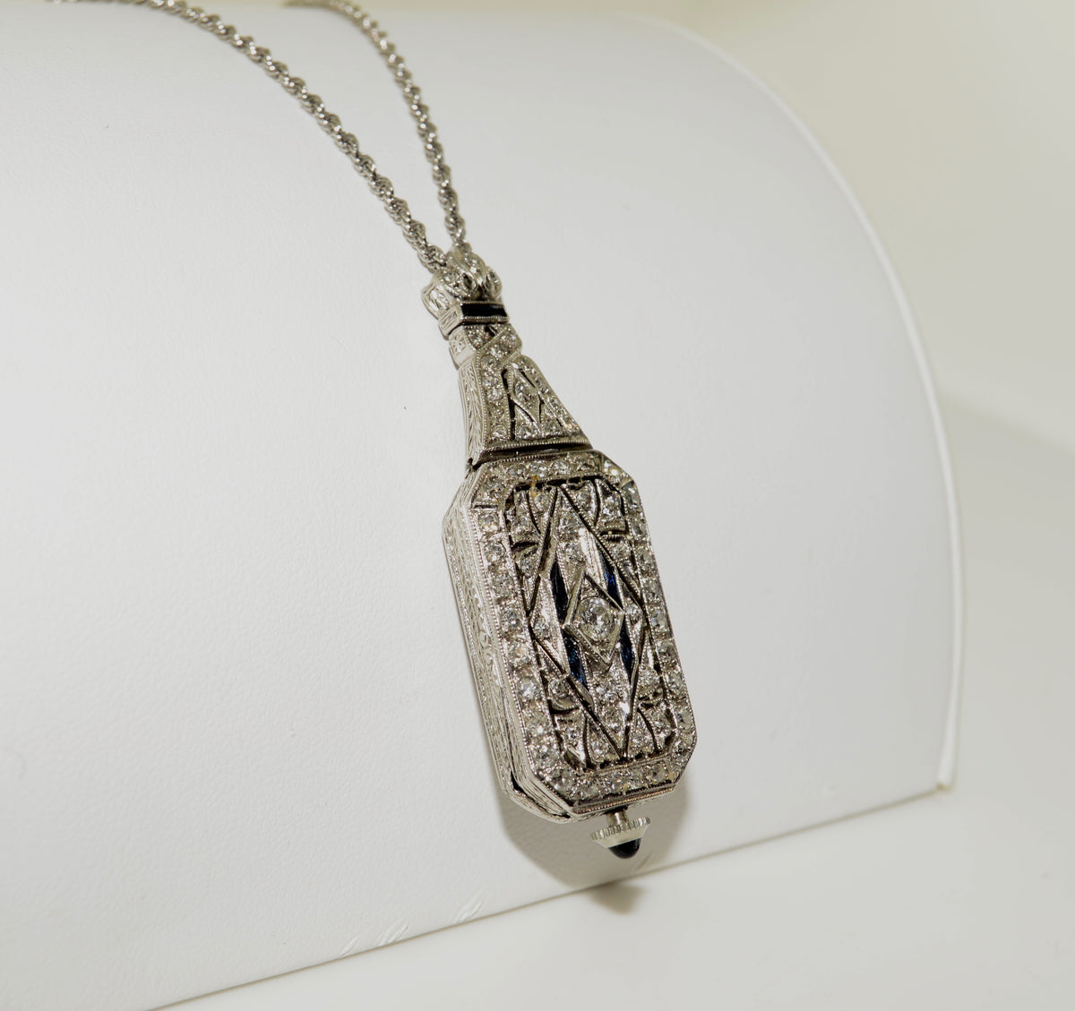 Antique Platinum, Diamond, and Sapphire Pendant Watch
