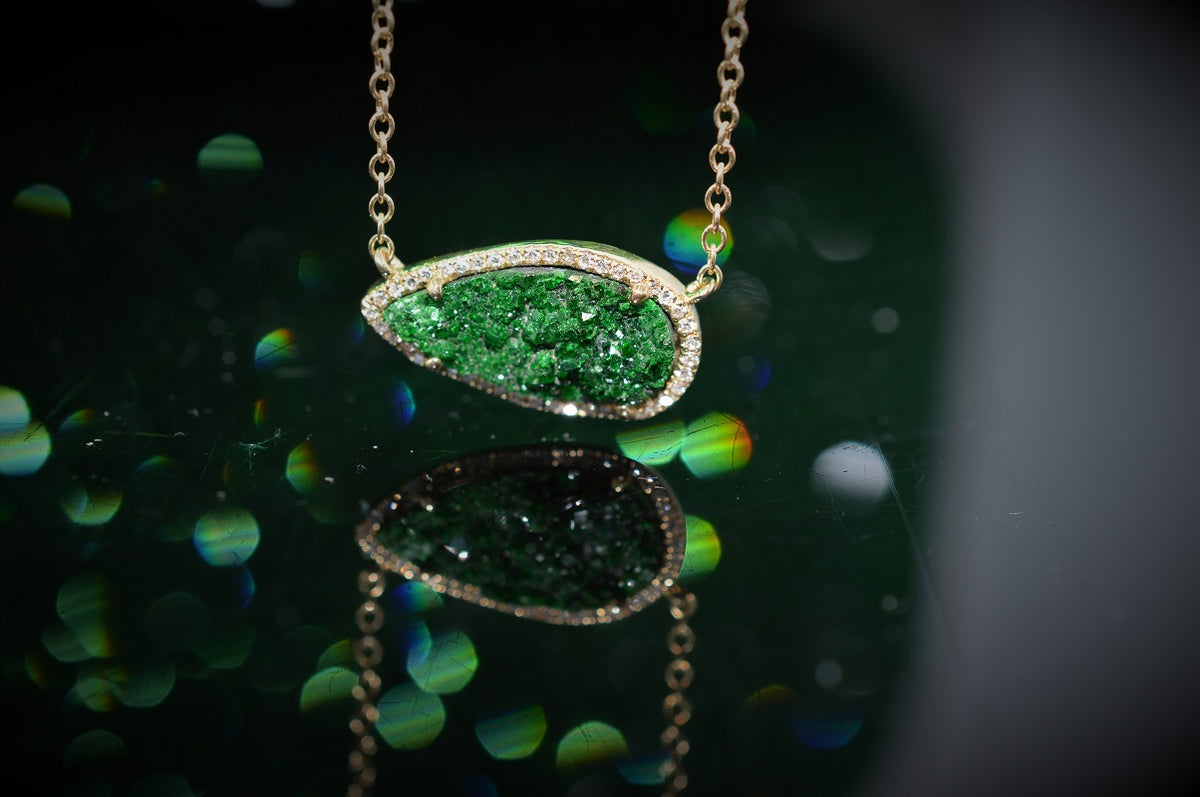 14K Crystalline Uvarovite (Green Garnet) Pendant