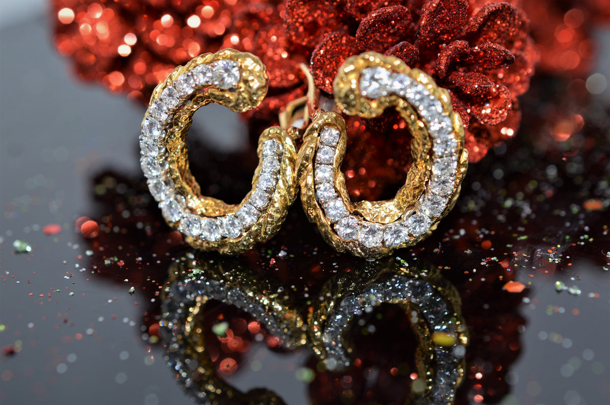18K Yellow Gold And Platinum Diamond Clip-On Hoop Earrings by David Webb