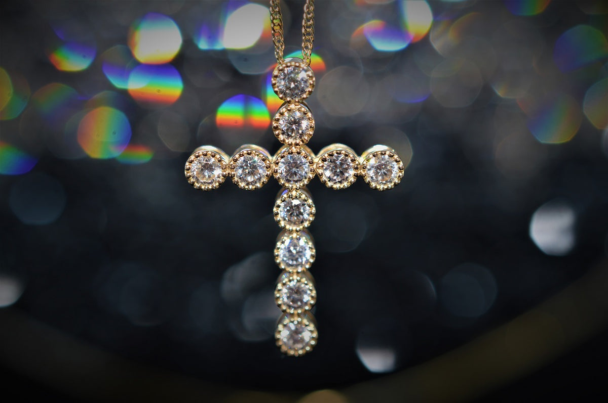 14K Yellow Gold Diamond Cross Necklace on an 18&quot; Chain