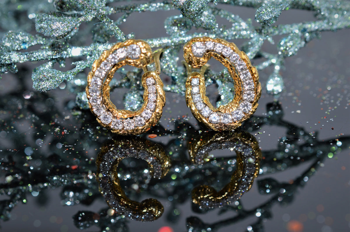 18K Yellow Gold And Platinum Diamond Clip-On Hoop Earrings by David Webb
