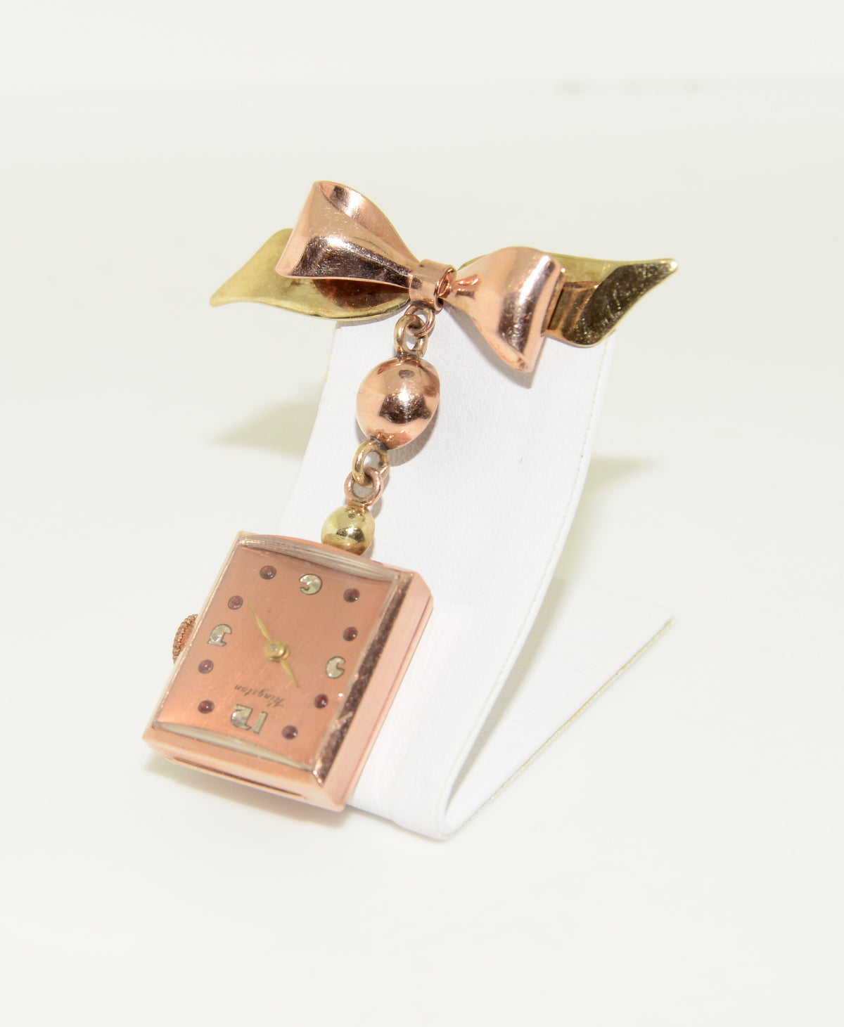 Pink and Yellow Gold Retro Bow Lapel Watch by Kingston