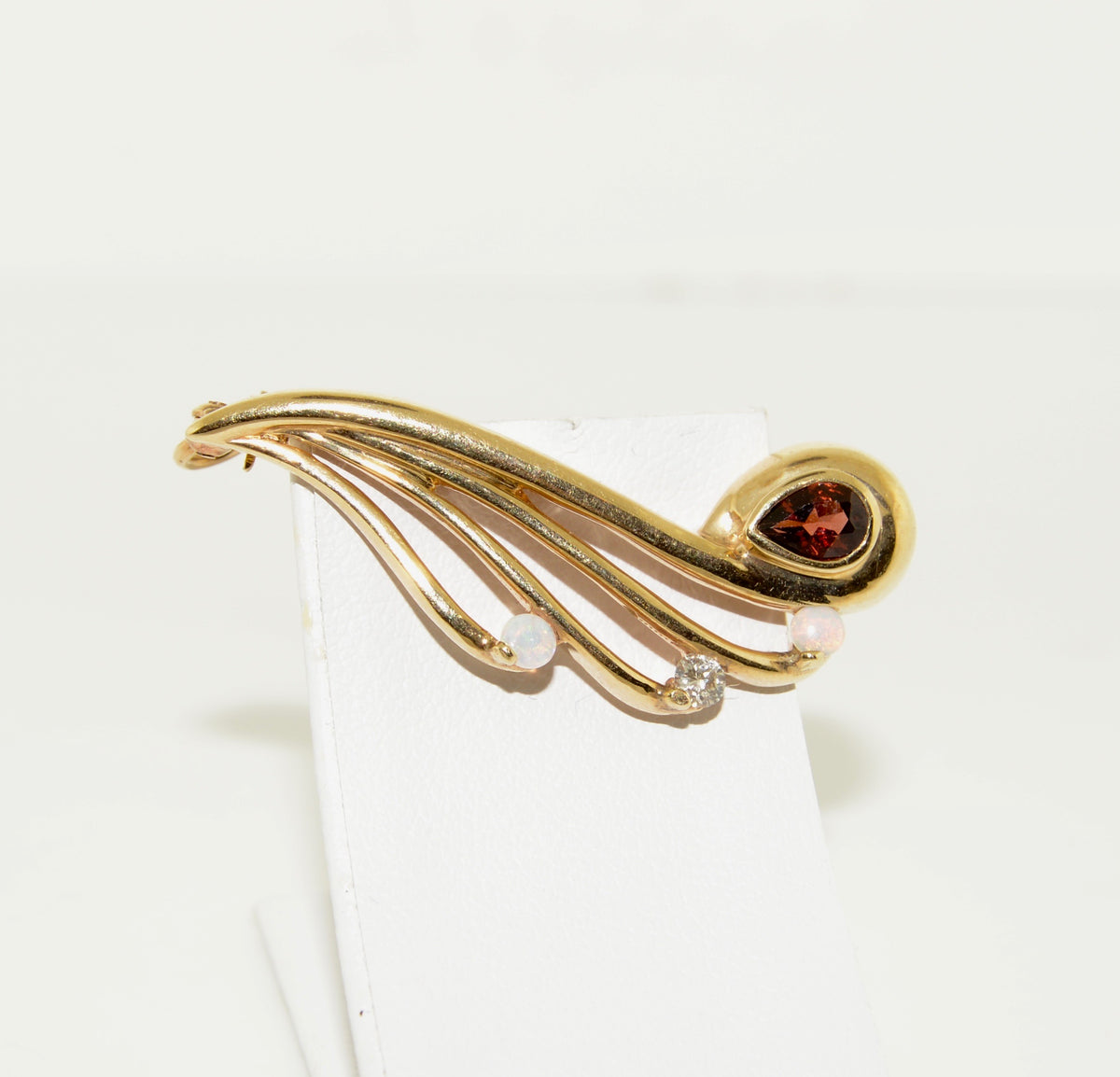 Diamond, Opal, and Garnet Gold Swirl Brooch/Pendant