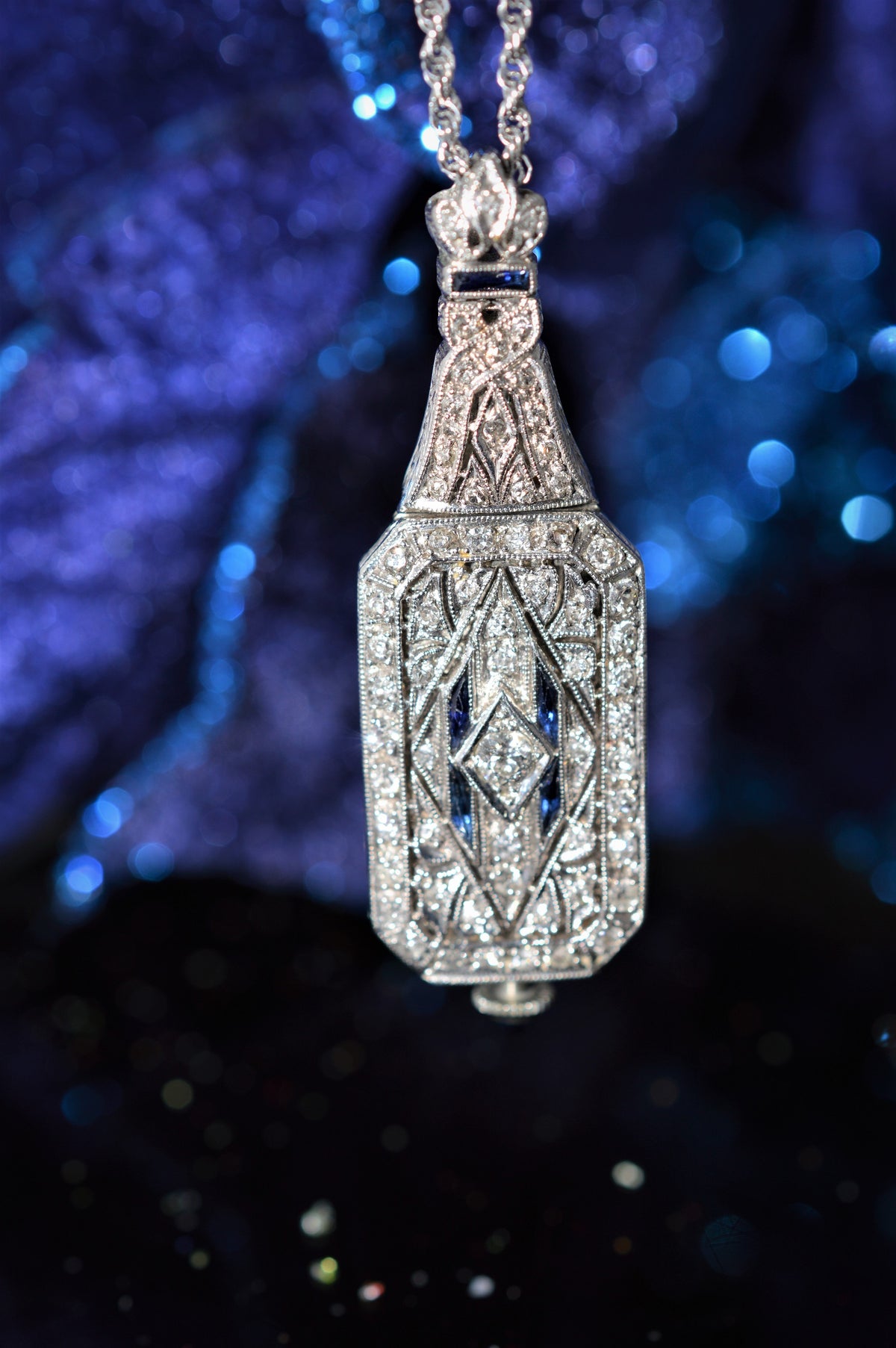 Antique Platinum, Diamond, and Sapphire Pendant Watch