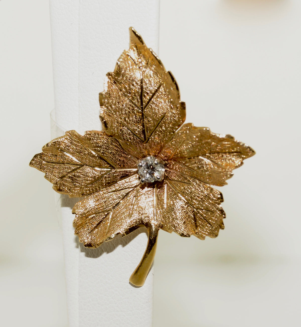 14K Diamond Maple Leaf Gold Earrings and Brooch Set