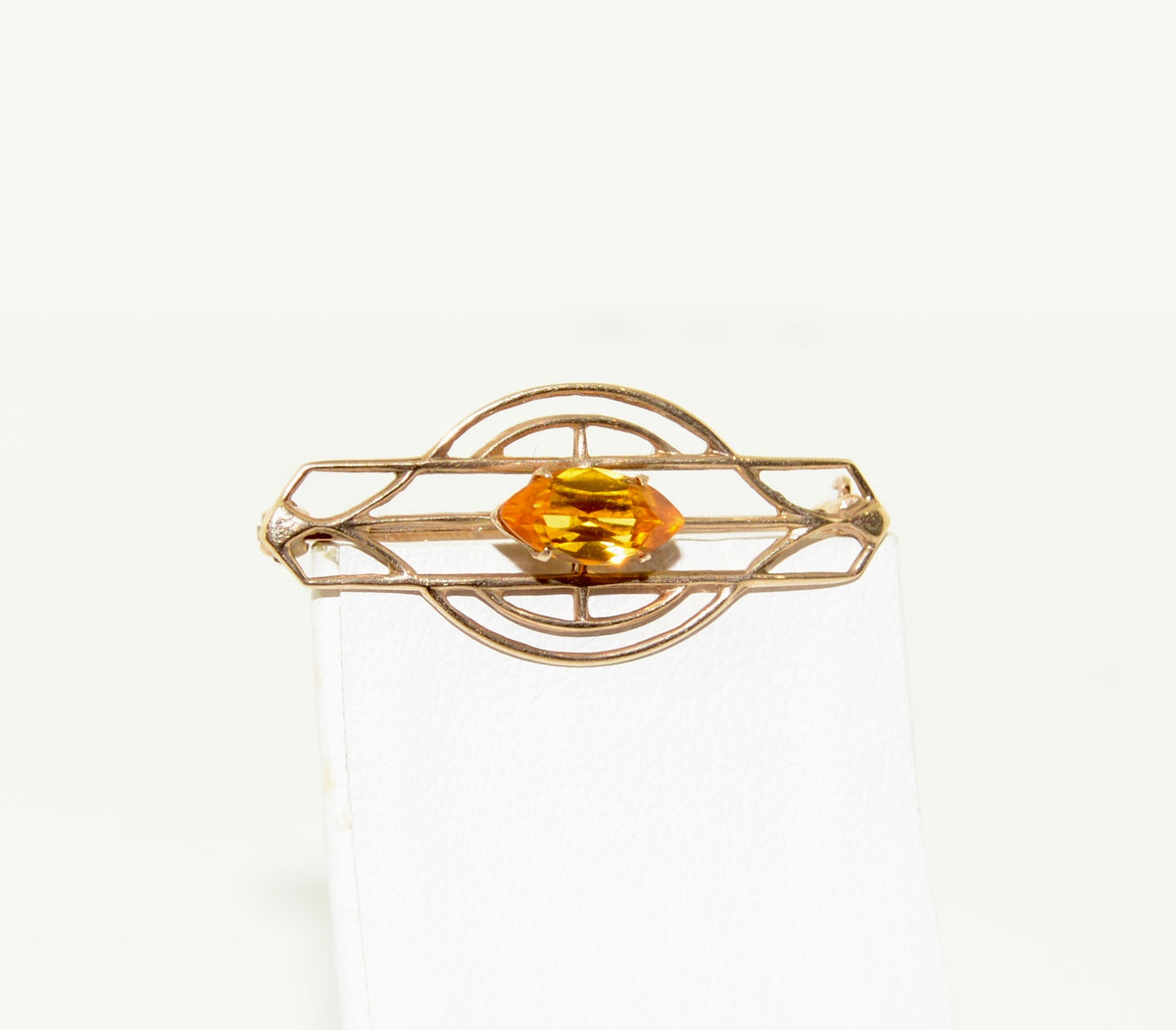 10K Marquise Cut Citrine and Gold Geometric Brooch