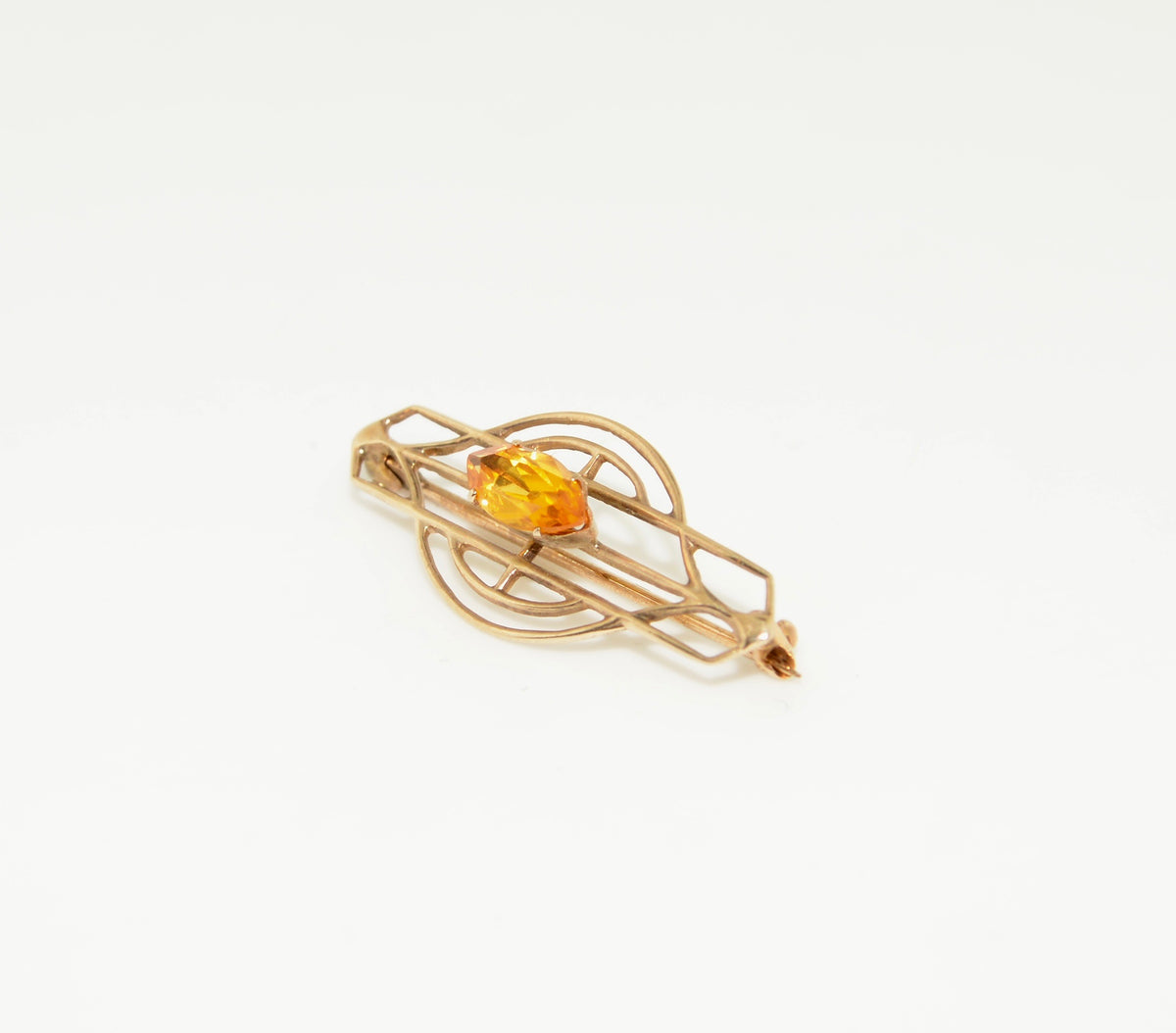10K Marquise Cut Citrine and Gold Geometric Brooch