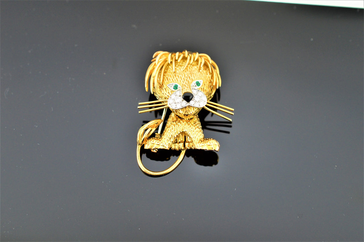 18K Yellow Gold Van Cleef And Arpels Signed Lion Brooch