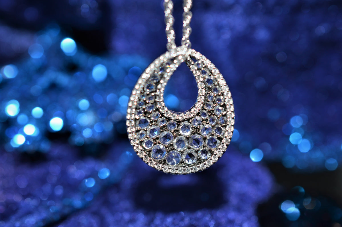 14K White Gold Rose Cut Diamond Pendant With 18 Inch Chain