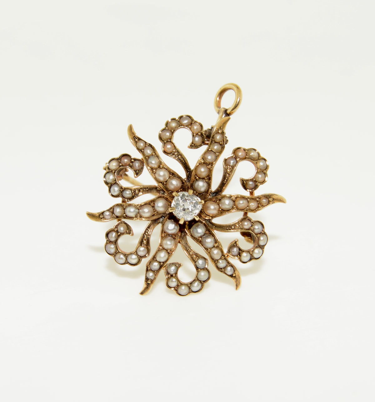 Antique Diamond and Pearl Starburst Brooch/Pendant