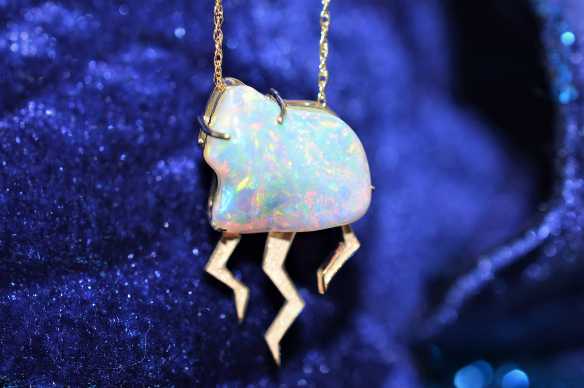 14K Yellow Gold Handmade Freeform Opal Cloud Pendant