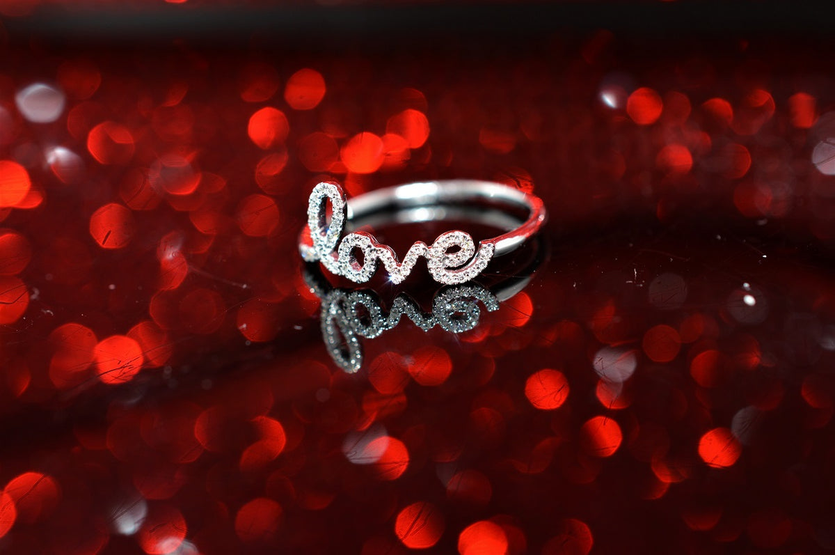14K White Gold Ring That Spells &quot;Love&quot; with Diamonds