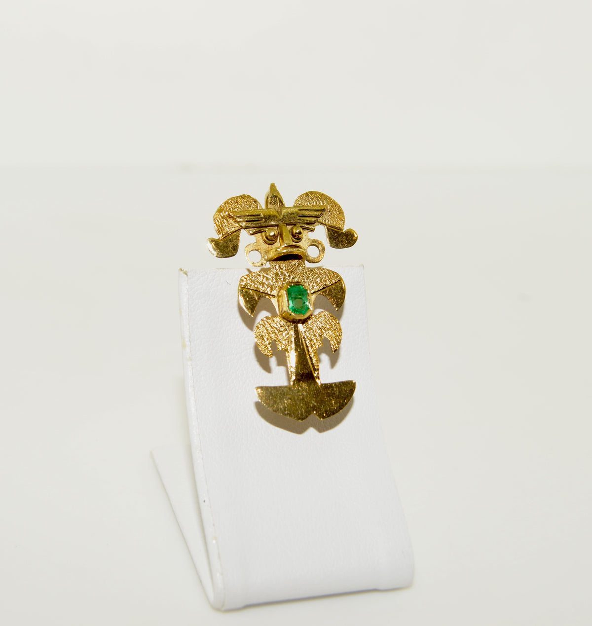 18K Yellow Gold Emerald Aztec Figure Gold Brooch/Pendant