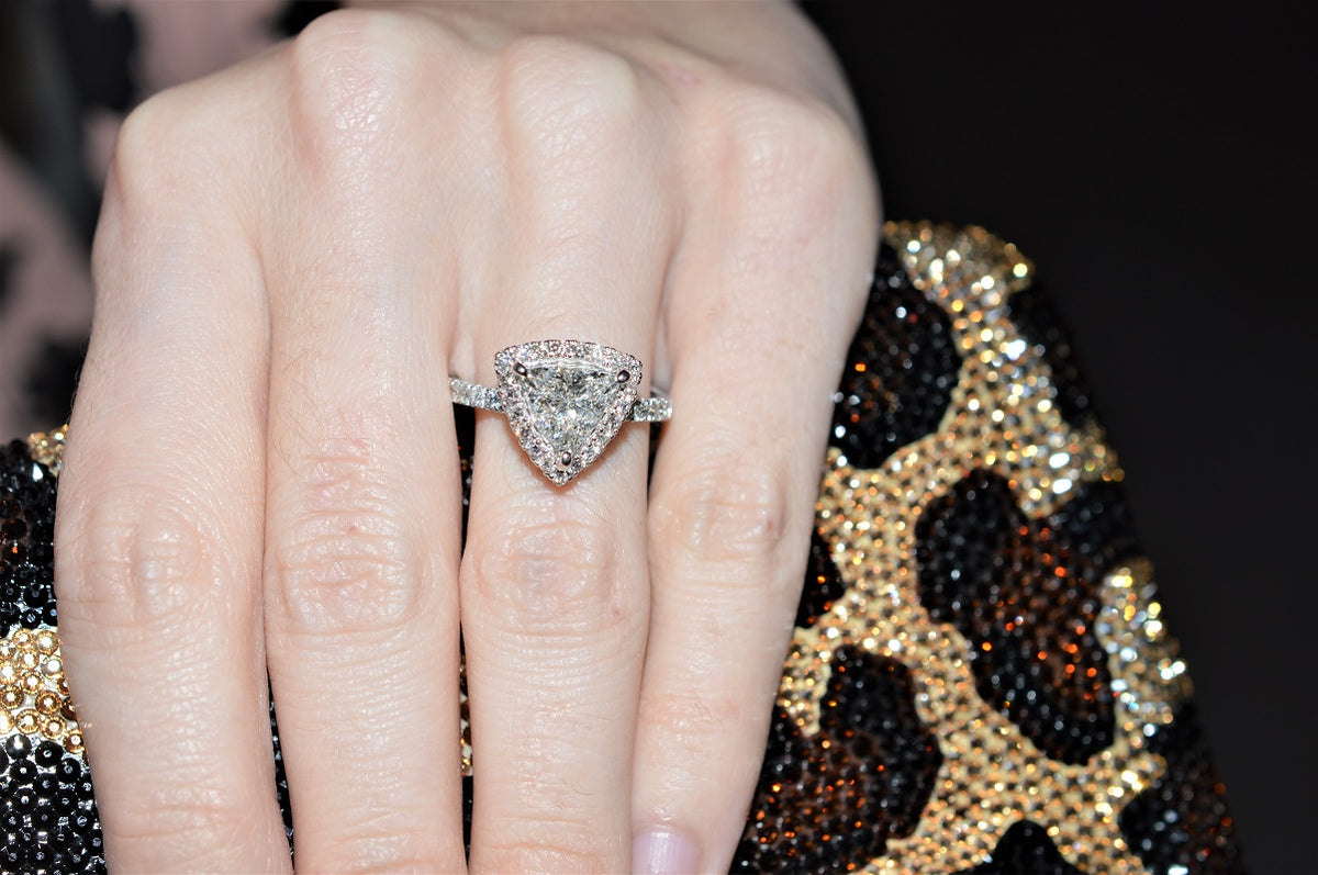 Trillion Cut Diamond with Halo White Gold Engagement Ring