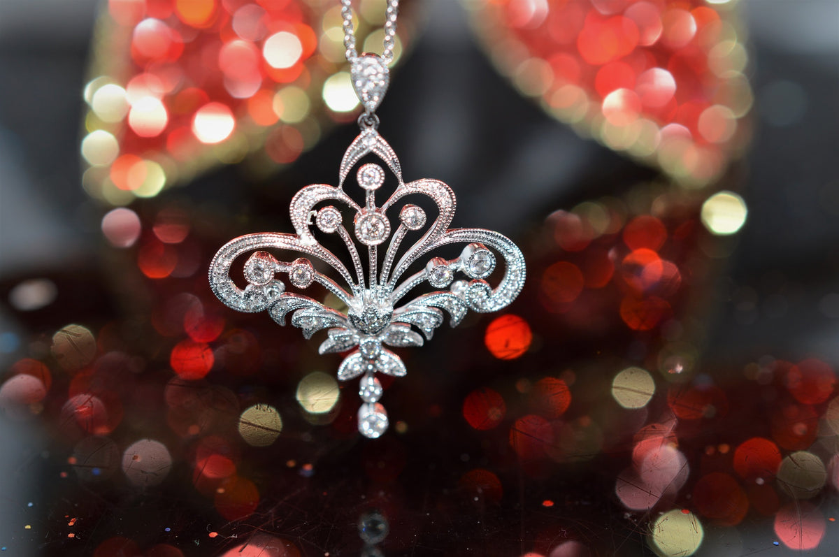 14K White Gold Edwardian Diamond Pendant on an 18&quot; Chain