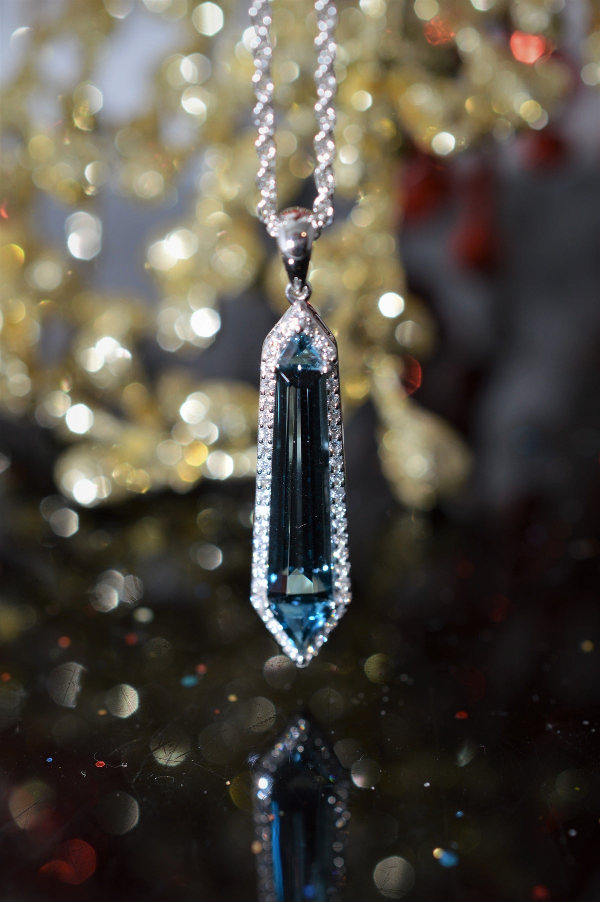 14K White Gold Diamond And London Blue Topaz Pendant
