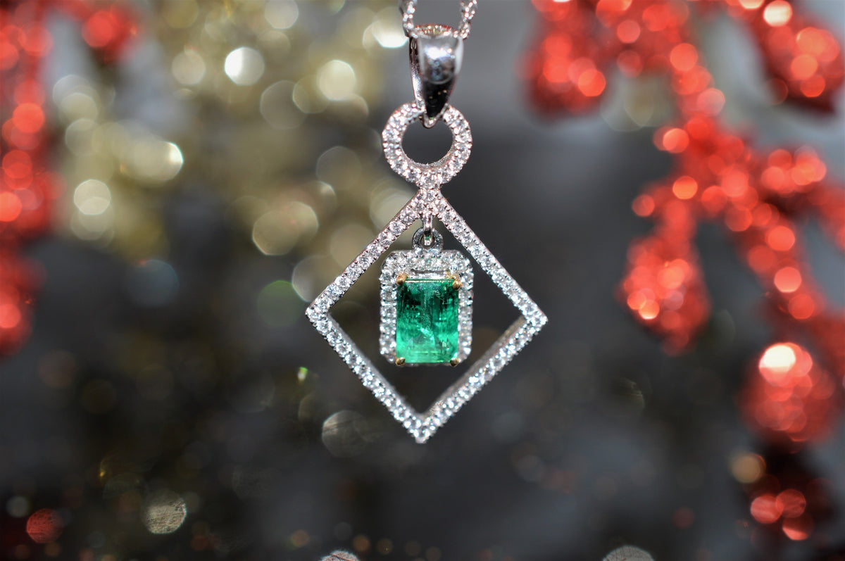 18K Emerald And Diamond Articulated Geometric Pendant
