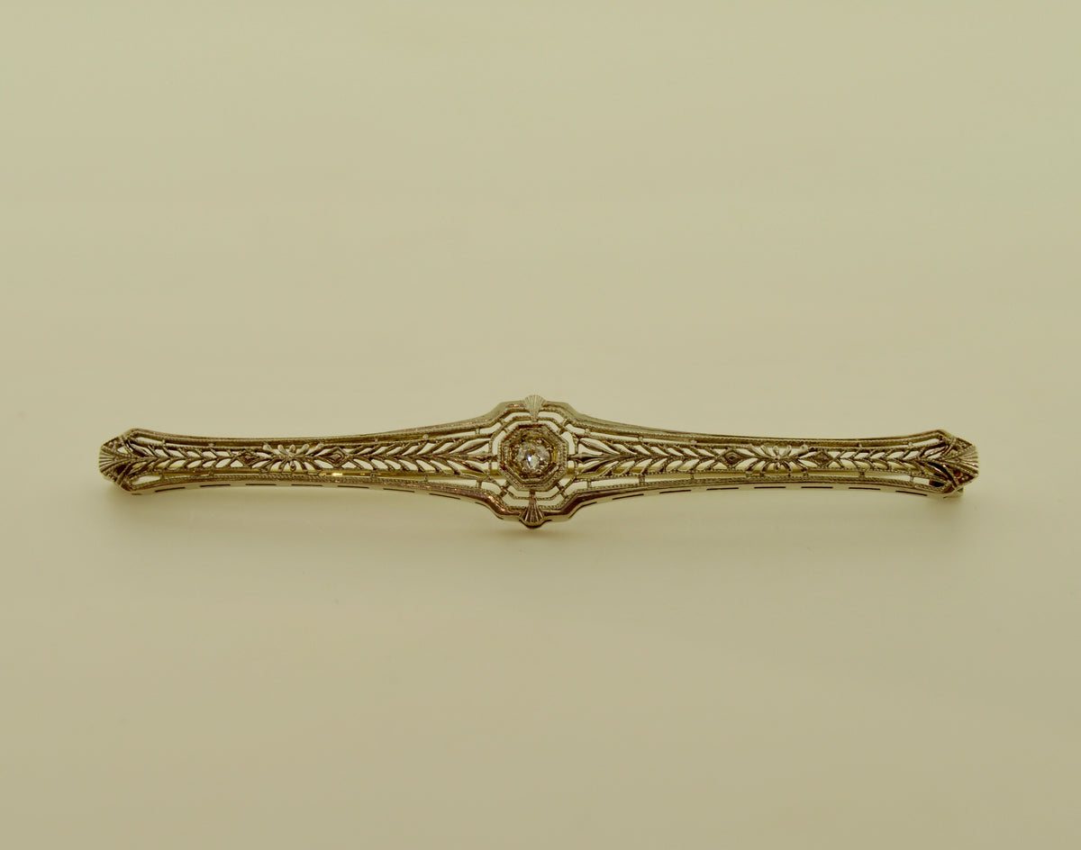 18K White Gold Vintage Diamond Bar Brooch (2.75 inches)