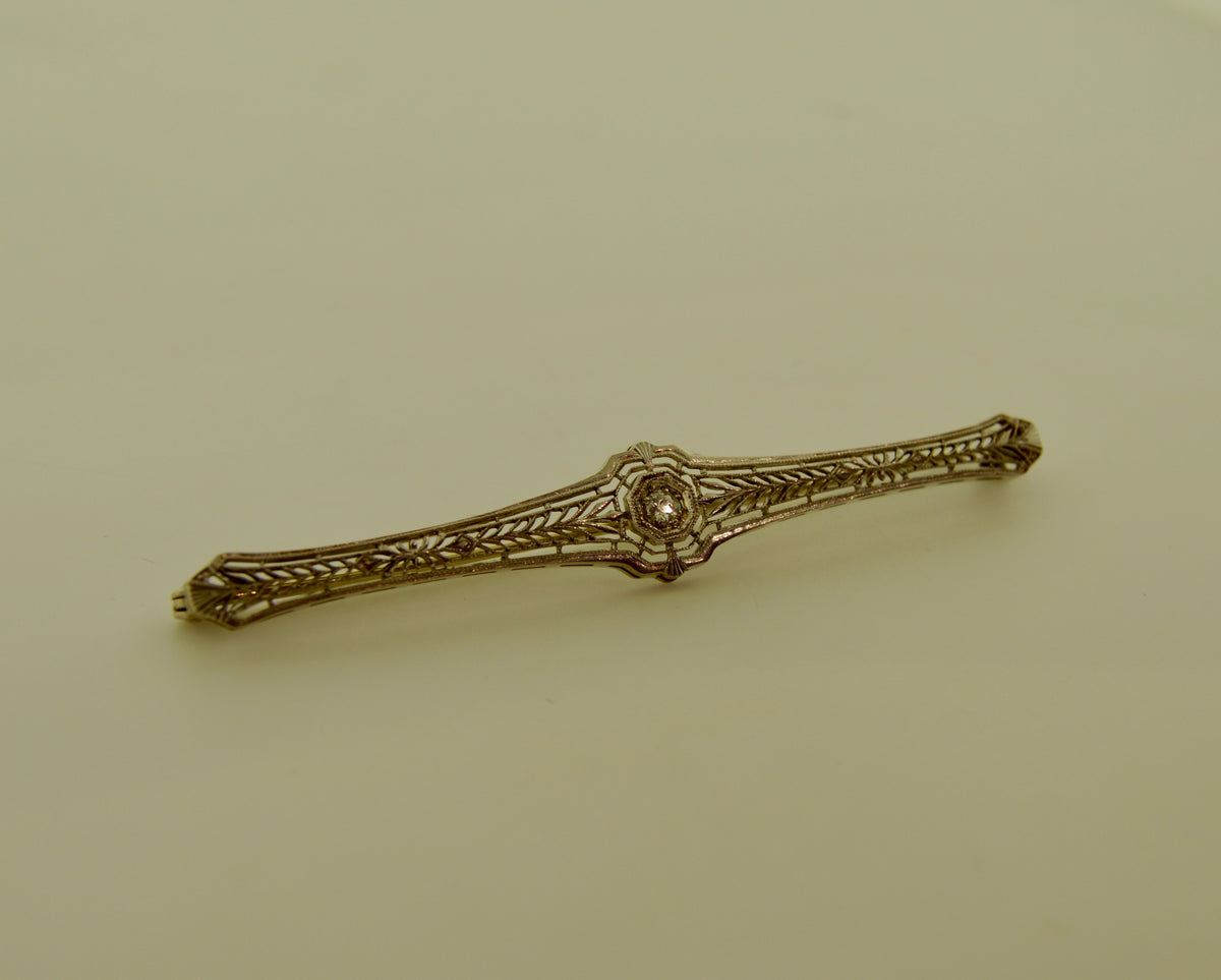 18K White Gold Vintage Diamond Bar Brooch (2.75 inches)