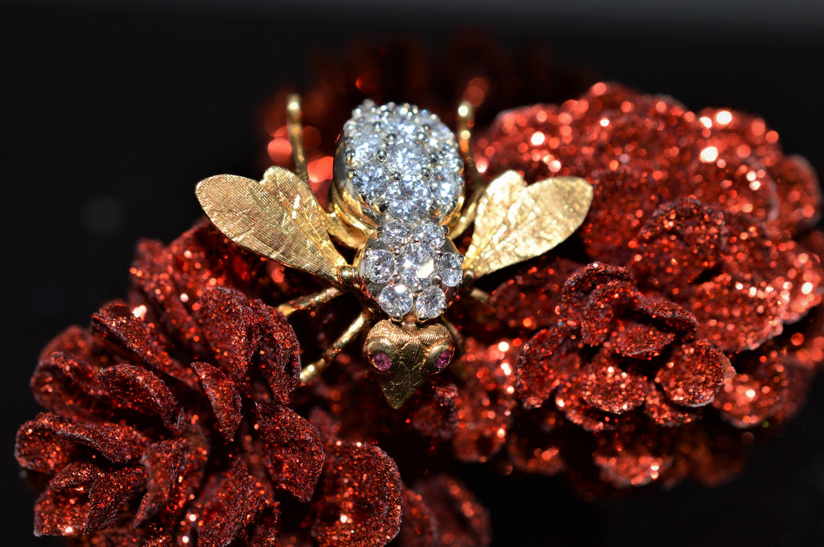 Large 18K Ruby and Diamond Herbert Rosenthal Bumble Bee Pin