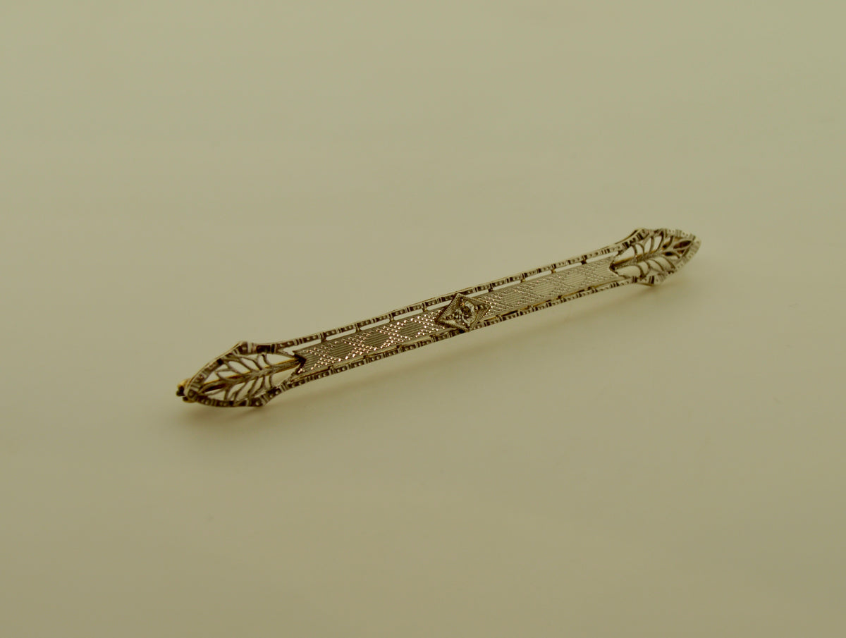 Antique 14K Yellow and White Gold Diamond Bar Brooch