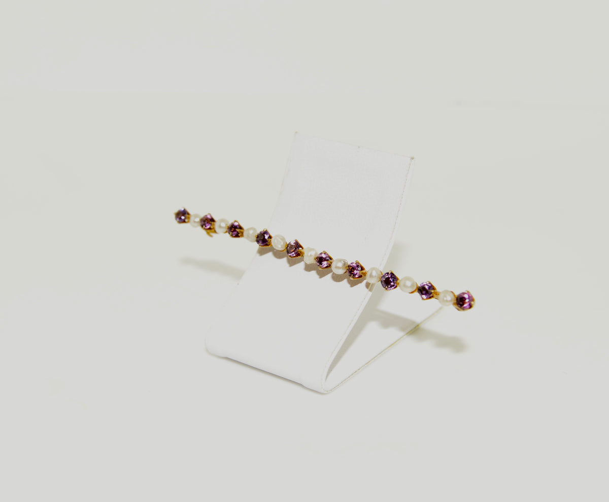 10K Yellow Gold Amethyst and Pearl Gold Bar Brooch