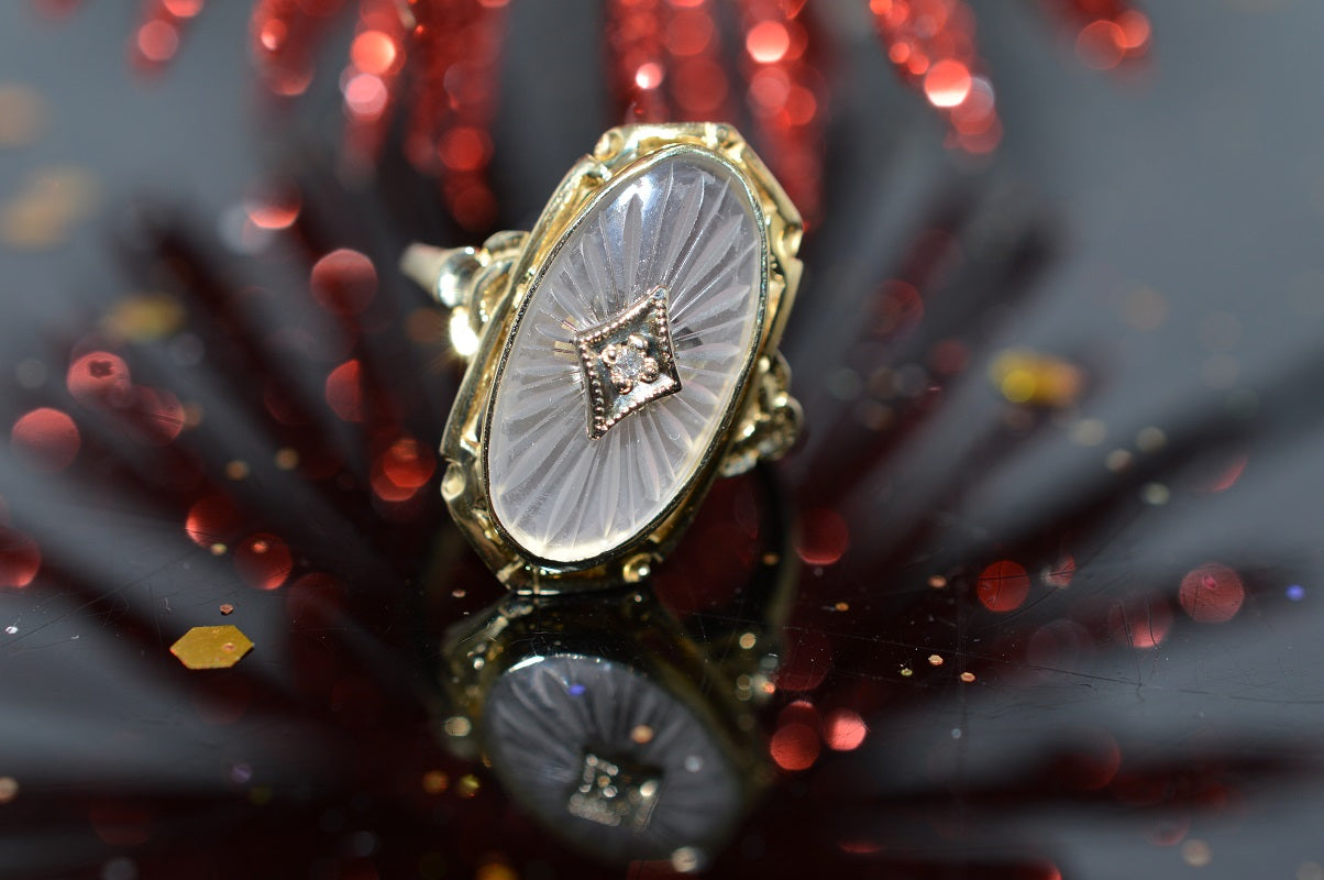 10K Carved Rock Crystal Ring