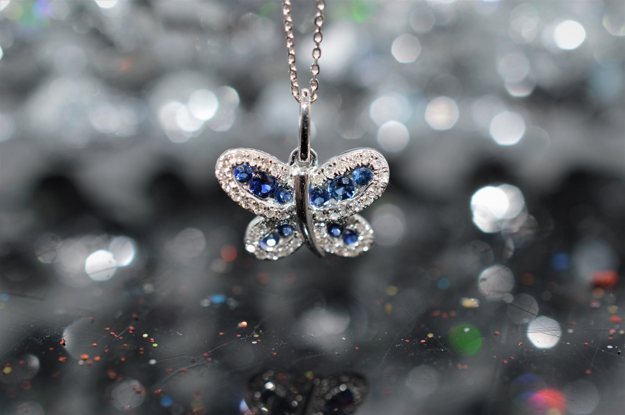 Blue Lapis Butterfly Necklace with Diamonds and Prongs - KAMARIA