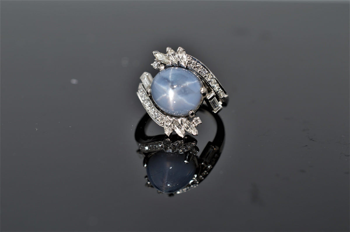Ladies Platinum Star Sapphire and Diamond Ring (1.00dtw)