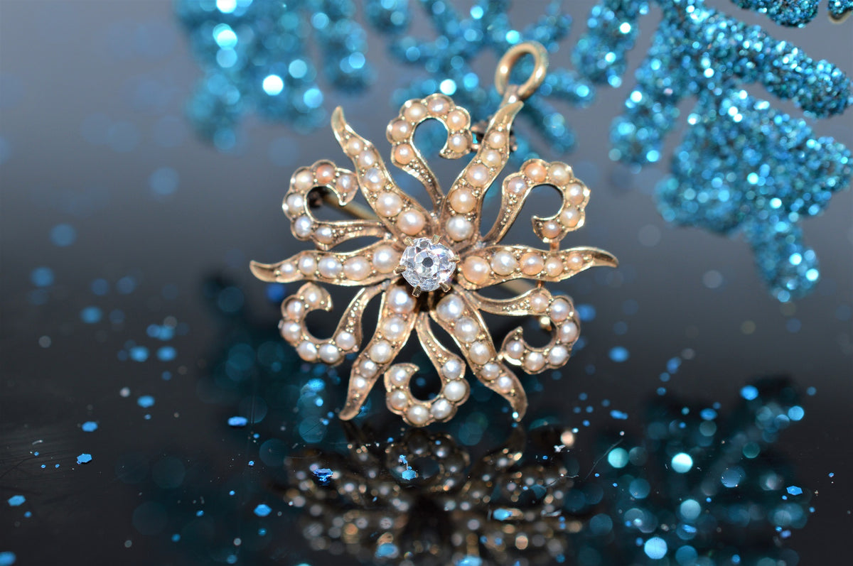 Antique Diamond and Pearl Starburst Brooch/Pendant