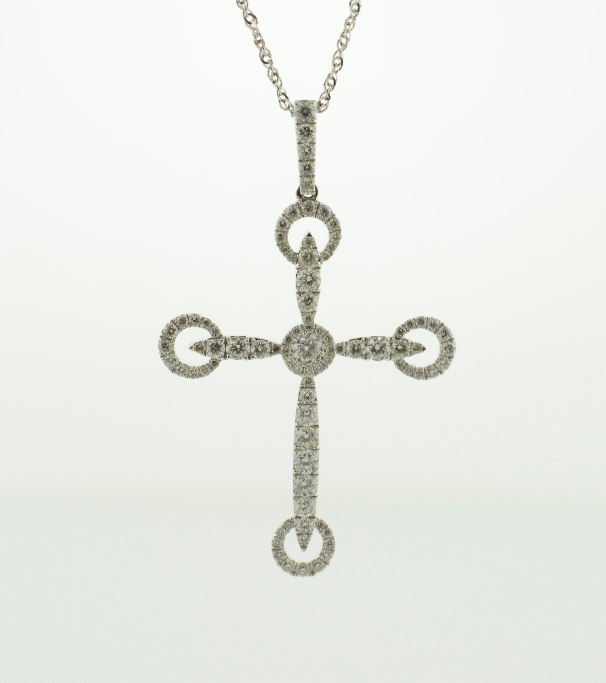 14K White Gold Diamond and Cross Necklace on and 18&quot; Chain