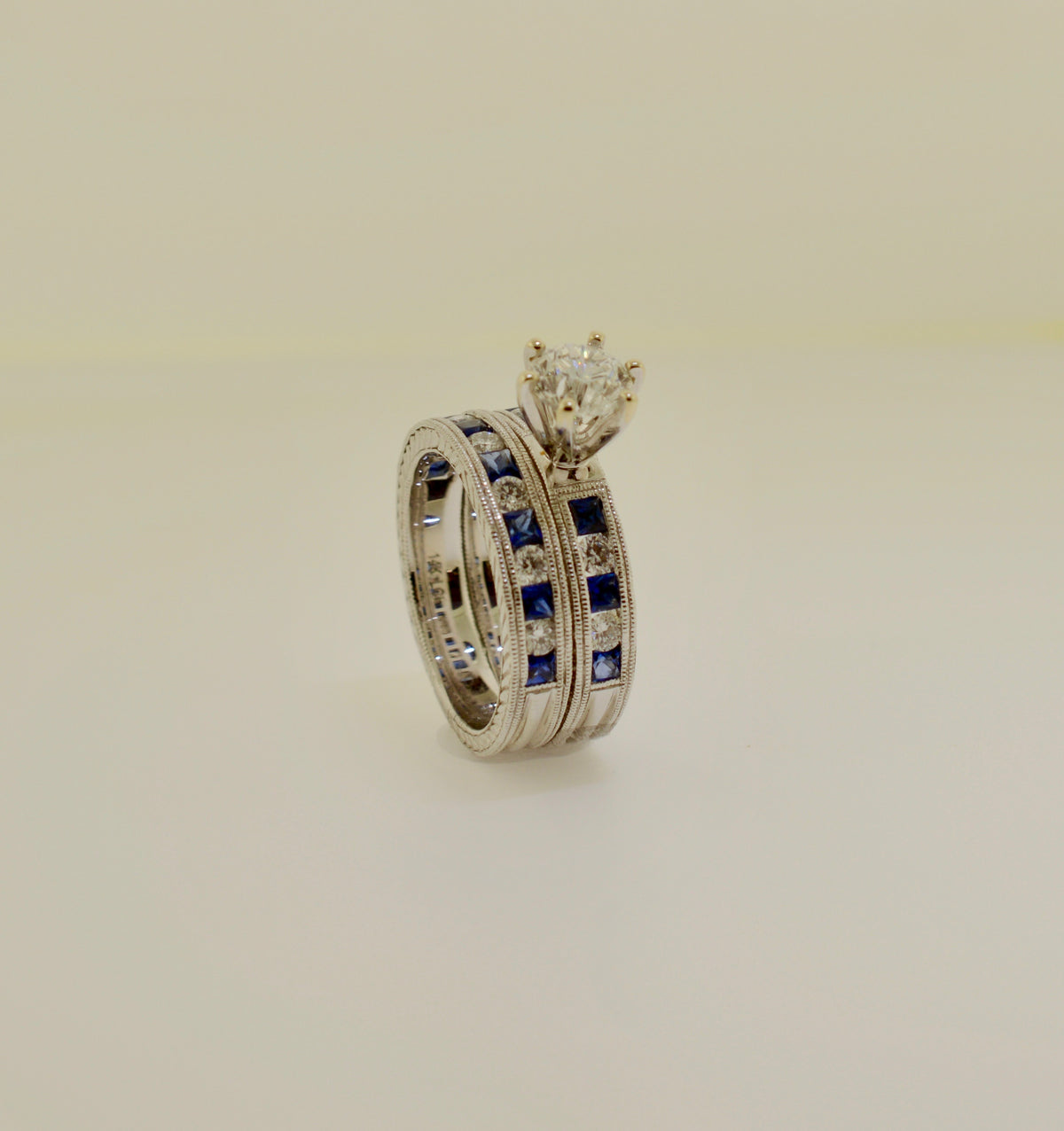 14K Diamond and Sapphire Engagement and Band Ring Set