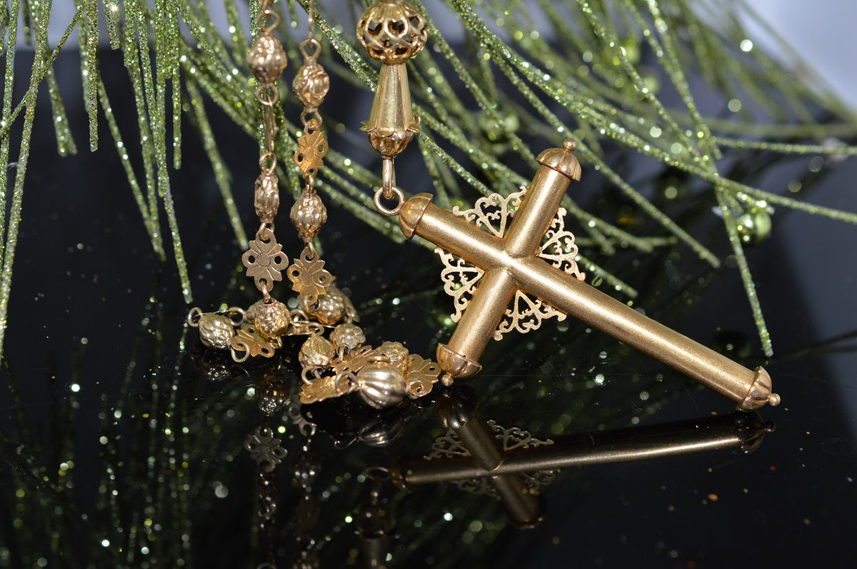 18-21K Antique Yellow Gold Rosary Necklace