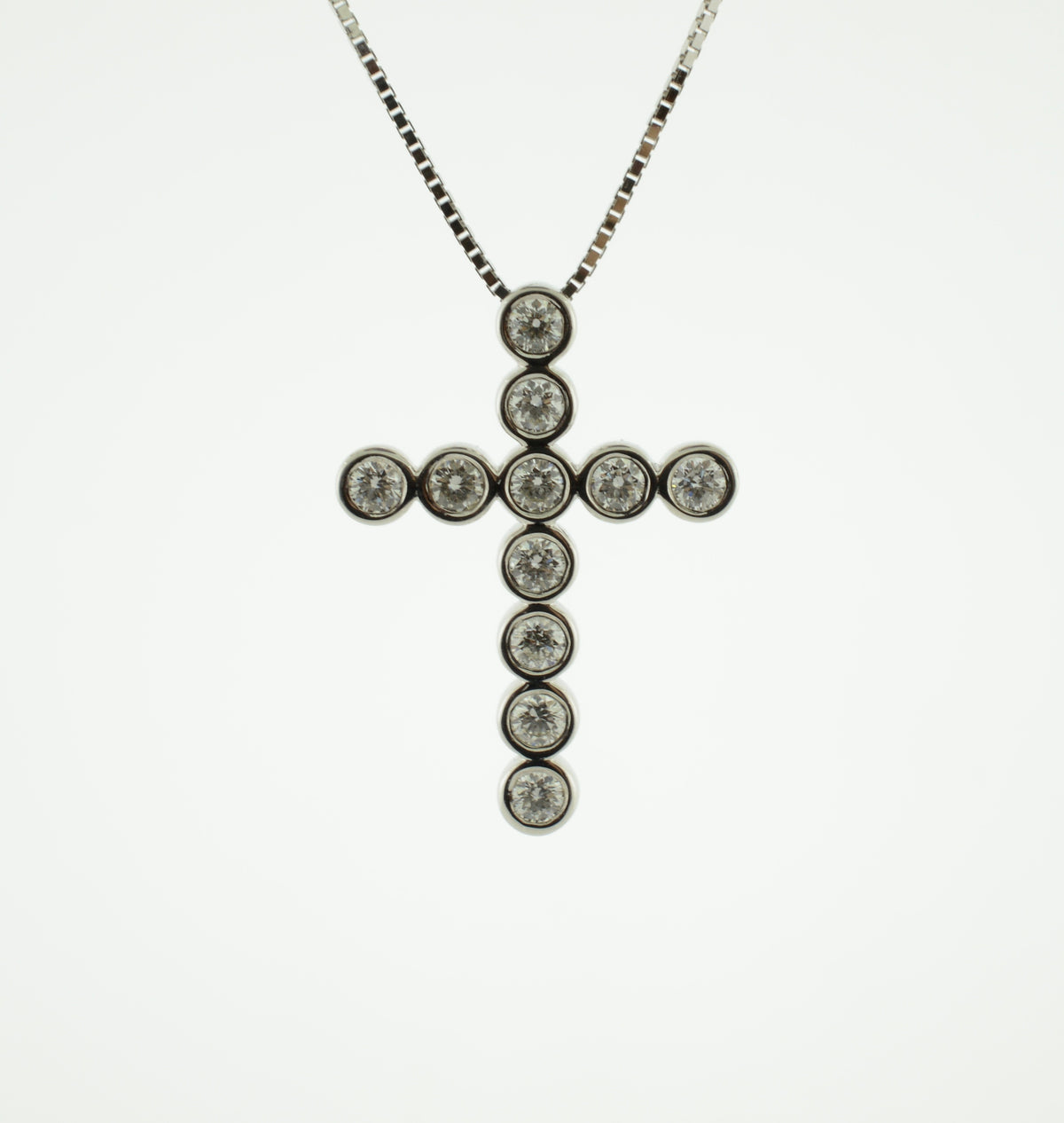 14K White Gold Round Diamond Cross Necklace on an 18&quot; Chain
