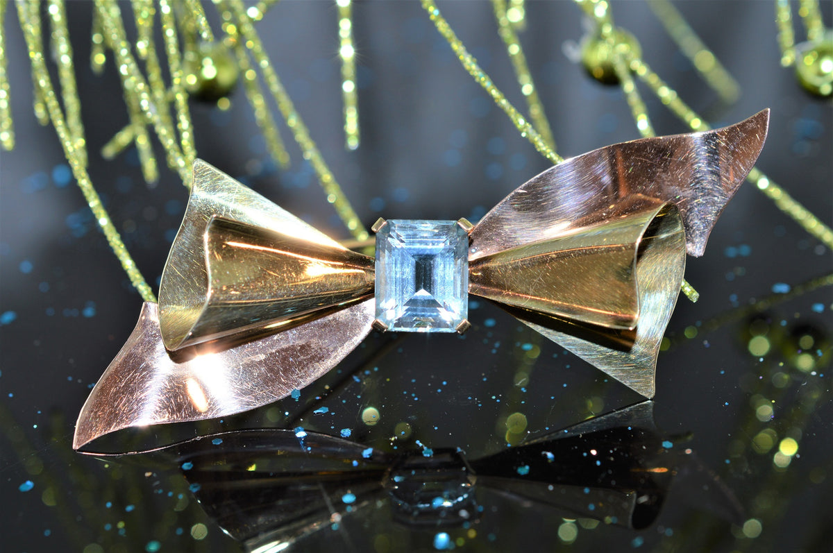 14K Yellow And Rose Gold Retro Aquamarine Cartier Brooch
