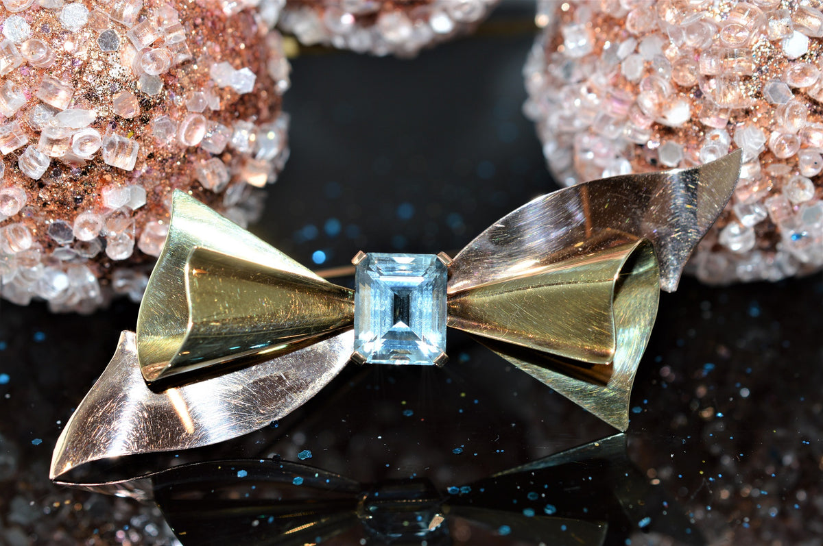 14K Yellow And Rose Gold Retro Aquamarine Cartier Brooch