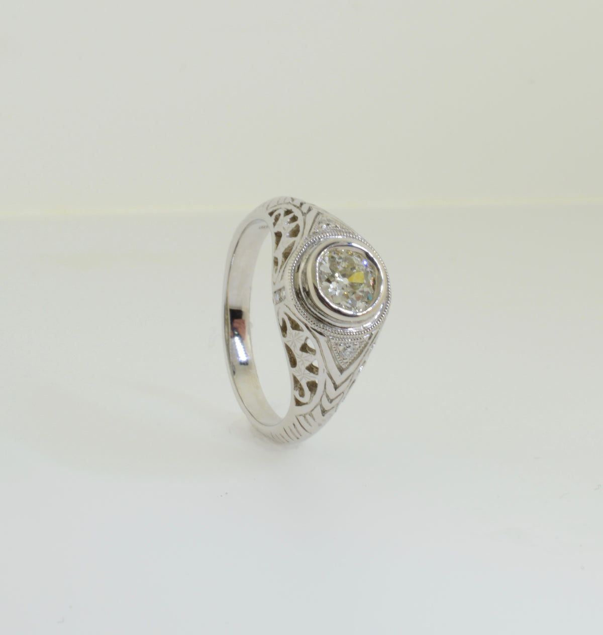 Old European Cut Diamond and Filigree Engagement Ring