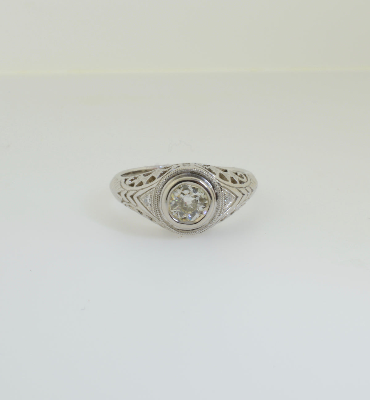 Old European Cut Diamond and Filigree Engagement Ring