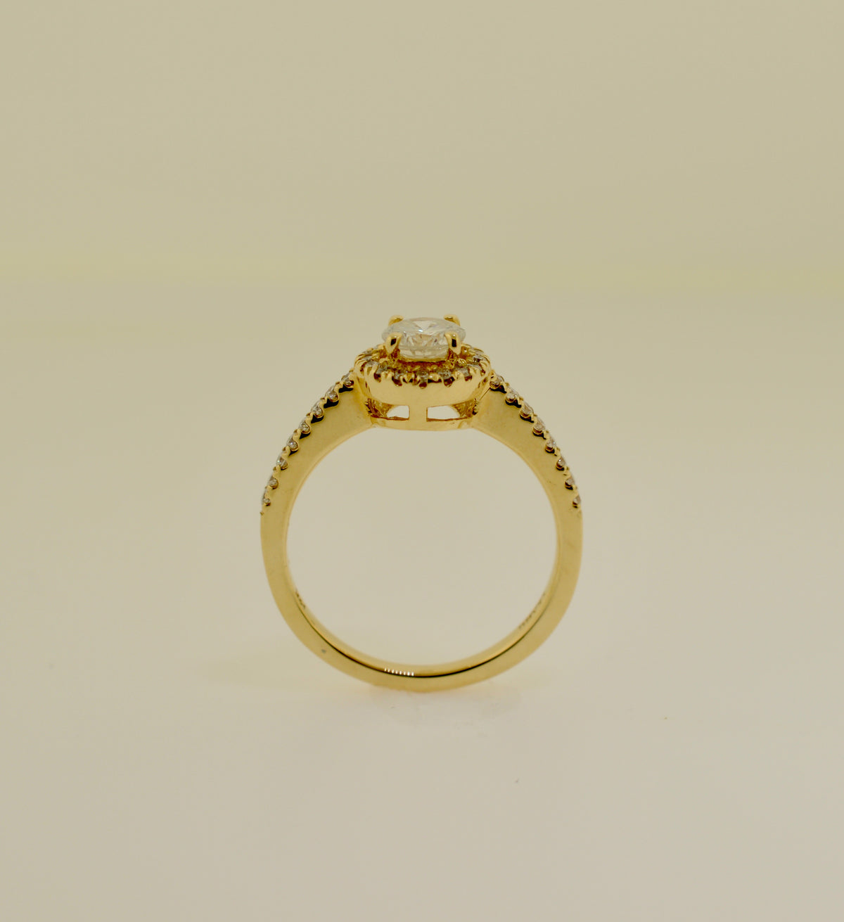 14K Yellow Gold Round Brilliant Cut Diamond Engagement Ring with Halo