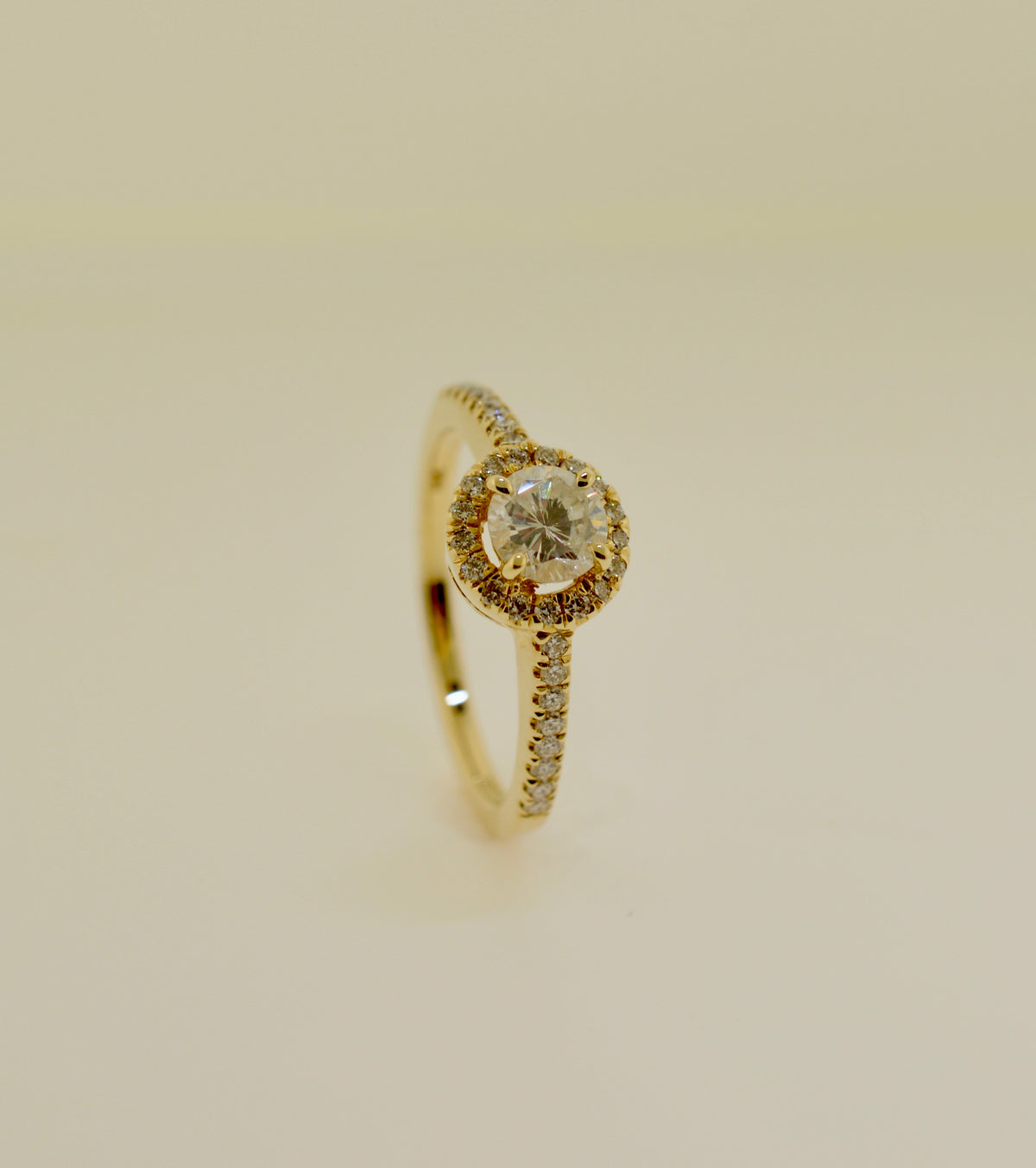 14K Yellow Gold Round Brilliant Cut Diamond Engagement Ring with Halo