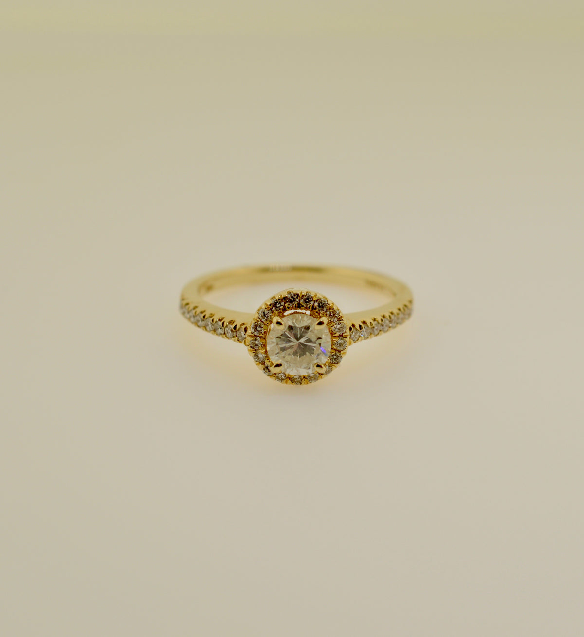 14K Yellow Gold Round Brilliant Cut Diamond Engagement Ring with Halo